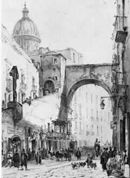 Vue D'une Rue De Rome Animee Oil Painting by Achille Vianelli