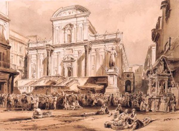 San Paolo, Naples; And Chiesa Del Carmin, Naples Oil Painting by Achille Vianelli