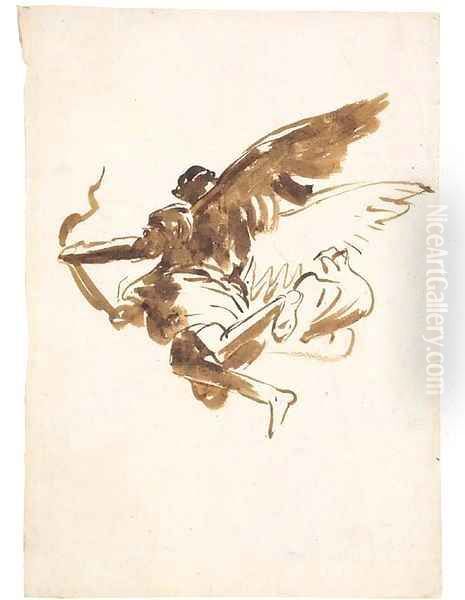 Study of a flying angel Oil Painting by Giovanni Domenico Tiepolo