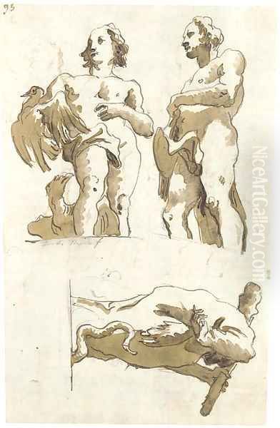 Two studies of Hercules Oil Painting by Giovanni Domenico Tiepolo