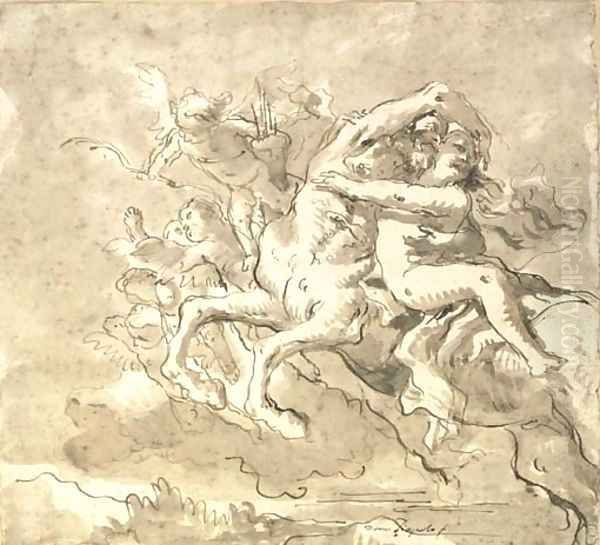 A centaur carrying off a nymph, accompanied by putti Oil Painting by Giovanni Domenico Tiepolo