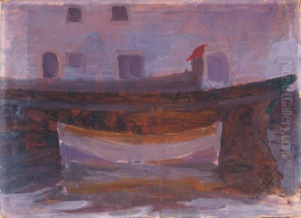 Barconi (darsena), 1906-1908 Oil Painting by Lorenzo Viani