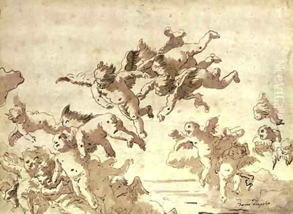 Putti in flight Oil Painting by Giovanni Domenico Tiepolo