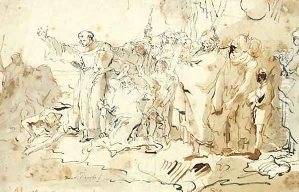 Saint Anthony of Padua preaching to the Fishes on the Beach at Rimini Oil Painting by Giovanni Domenico Tiepolo