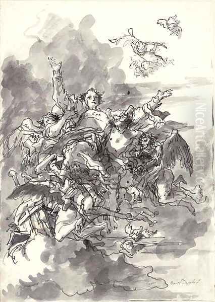 Saint Lawrence carried up to heaven by angels Oil Painting by Giovanni Domenico Tiepolo