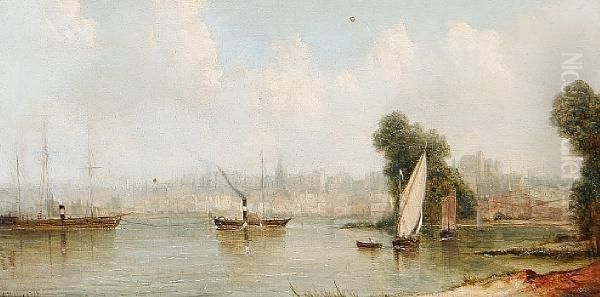 Shipping On An Estuary Oil Painting by A.H. Vickers