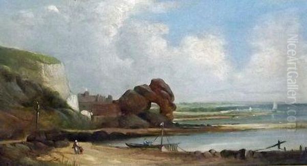 Coastal Scene With Figures And Boat Oil Painting by A.H. Vickers