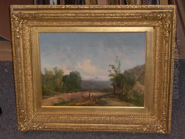 Figures In A Mountainous Landscape Oil Painting by A.H. Vickers