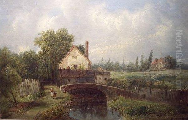 Mill By A Bridge Oil Painting by A.H. Vickers