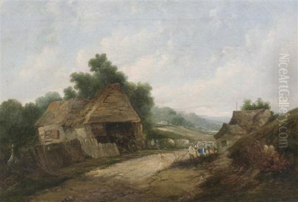 Cottages In A Landscape by A.H. Vickers