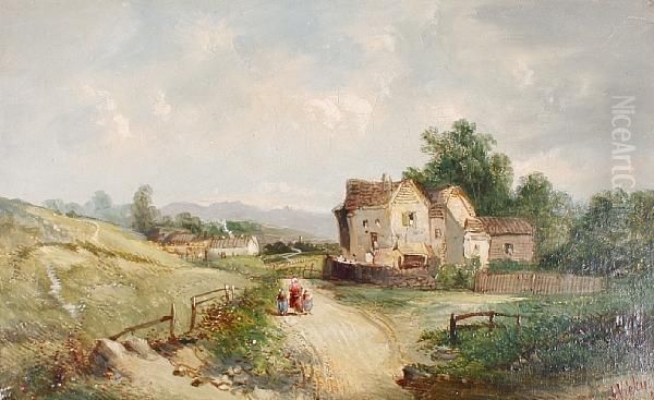 A Cottage Landscape Oil Painting by A.H. Vickers