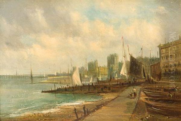 Harbour Scene Together With Lake Scene Oil Painting by A.H. Vickers