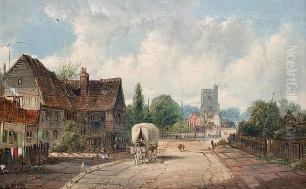 A Town Street Scene Oil Painting by A.H. Vickers