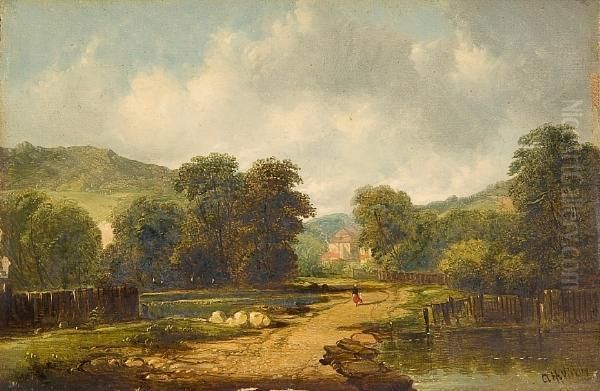 Figures In A Landscape Oil Painting by A.H. Vickers