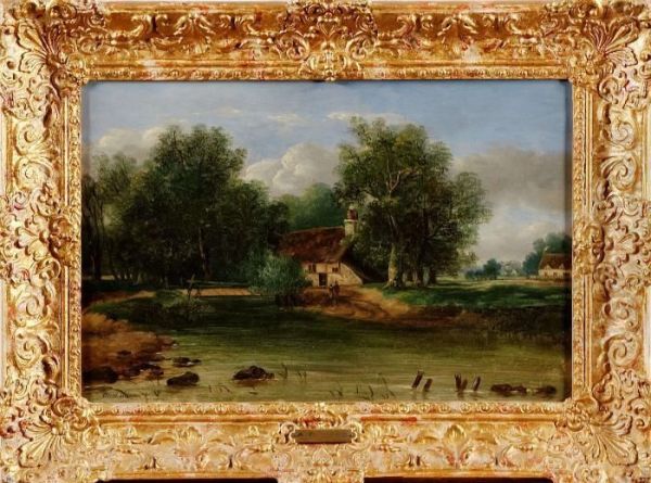 Landskap Med Vattendrag Oil Painting by A.H. Vickers