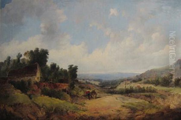 Cottage In English Landscape Oil Painting by A.H. Vickers