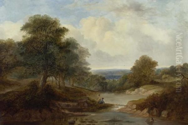 Landscape With Fishermen. Oil Painting by A.H. Vickers