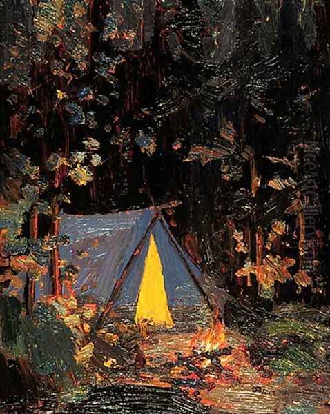 Campfire Oil Painting by Tom Thomson