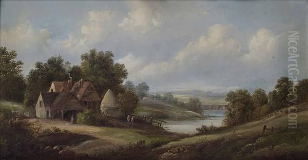 A Riverlandscape Oil Painting by A.H. Vickers