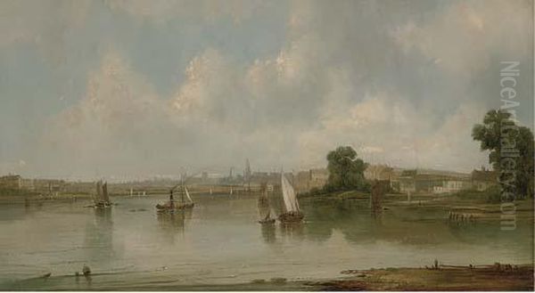 Traffic On The River Oil Painting by A.H. Vickers