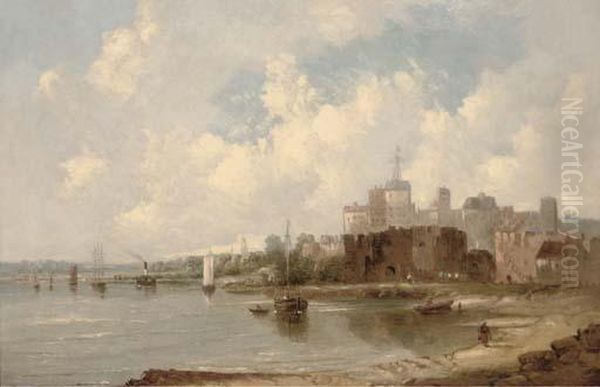 A Town Along The River Oil Painting by A.H. Vickers