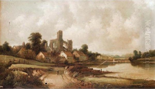 River Landscape Oil Painting by A.H. Vickers