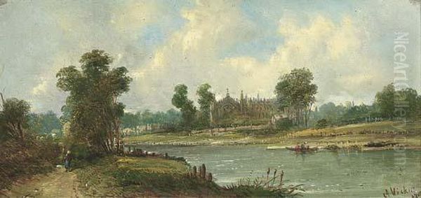 Eton College From The Thames Oil Painting by A.H. Vickers