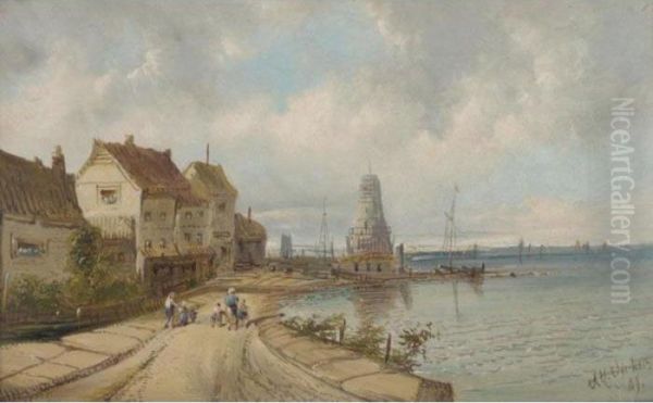 Venice; Town By A River Oil Painting by A.H. Vickers