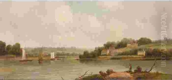 On The River Oil Painting by A.H. Vickers