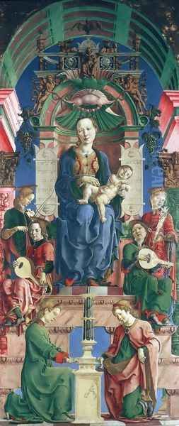 Madonna with the Child Enthroned (panel from the Roverella Polyptych) 1474 Oil Painting by Cosme Tura