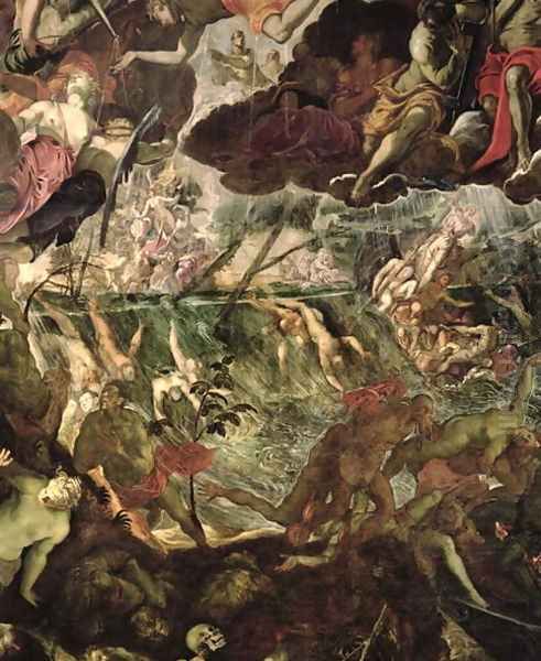 The Last Judgement, detail of the damned in the River Styx and Charons boat full of passengers, before 1562 Oil Painting by Domenico Tintoretto