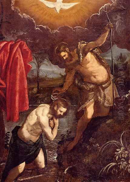 The Baptism Of Christ Oil Painting by Domenico Tintoretto