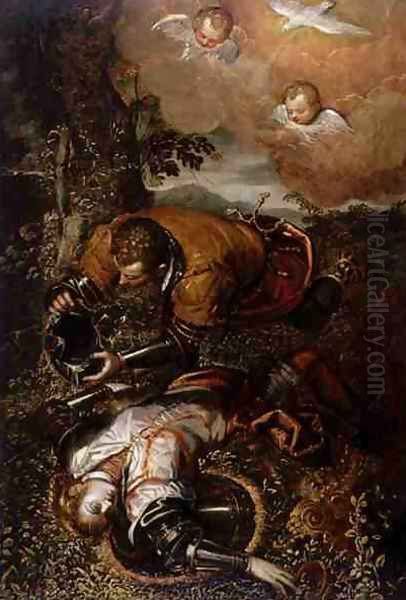 Tancred Baptizing Clorinda, c.1586-1600 Oil Painting by Domenico Tintoretto