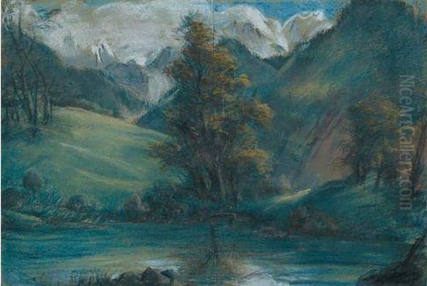 Vue Du Lac De Challes Au Mont Blanc. Oil Painting by Elisabeth Vigee-Lebrun