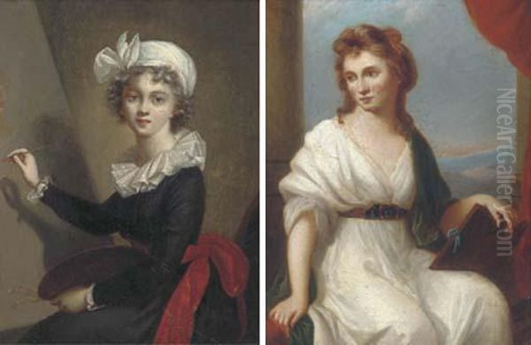 Portrait Of The Artist At An Easel; And Portrait Of The Artistholding A Painting Oil Painting by Elisabeth Vigee-Lebrun