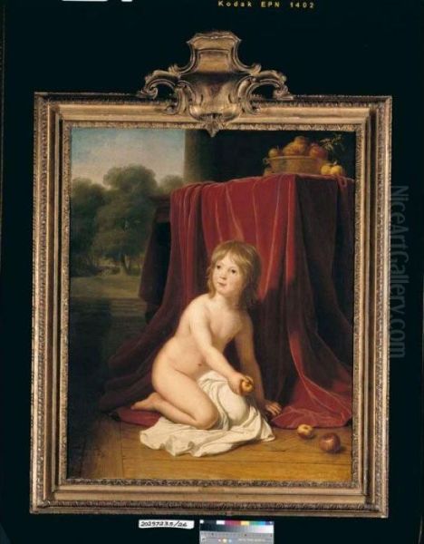 Portrait Of A Child Sitting Beside A Table Holding An Apple Oil Painting by Elisabeth Vigee-Lebrun