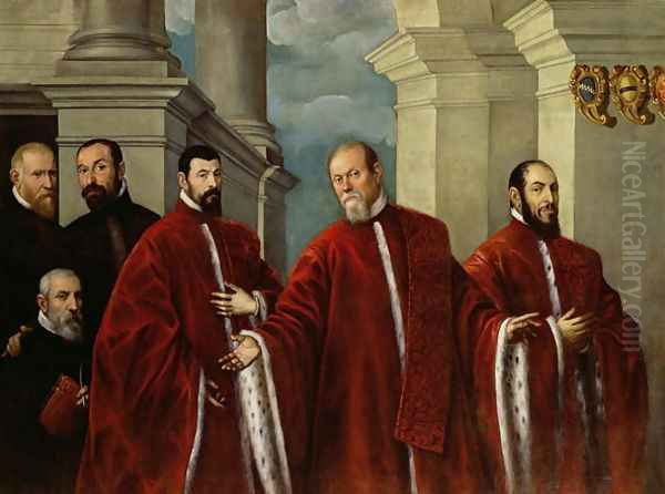 Portrait of Three Lawyers and Three Notaries, 1623 Oil Painting by Domenico Tintoretto