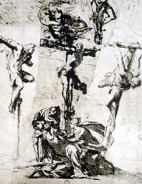 Study of the Crucifixion and the Swooning Virgin Oil Painting by Domenico Tintoretto