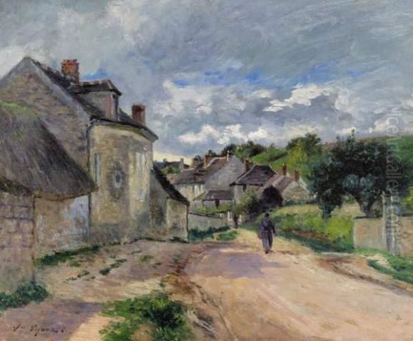 Route De Village Animee Oil Painting by Claude Vignon