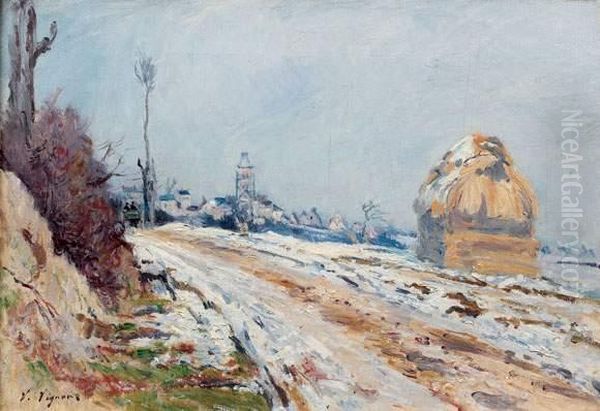 La Route Vers Le Village Dans La Neige Oil Painting by Claude Vignon