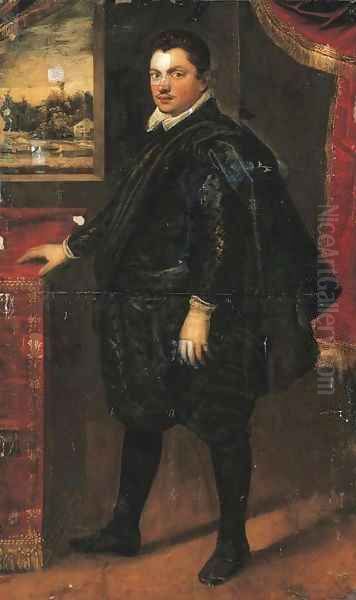 Portrait of a gentleman, full-length, standing in an interior Oil Painting by Domenico Tintoretto