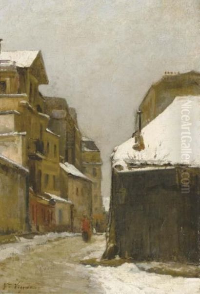 Vue D'une Rue Sous La Neige Oil Painting by Claude Vignon