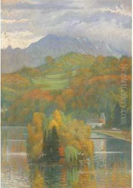 Le Lac De Montagne Oil Painting by Claude Vignon