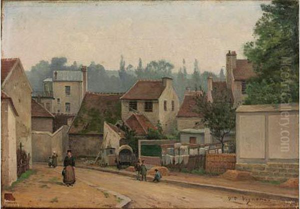 Rue De Village Animee Oil Painting by Claude Vignon