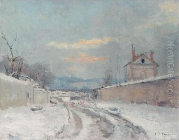 L'entree Du Bourg Sous La Neige Oil Painting by Claude Vignon