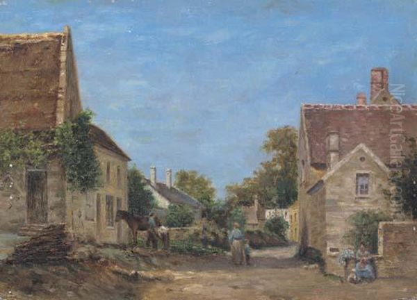 Village Street In The Country Oil Painting by Claude Vignon