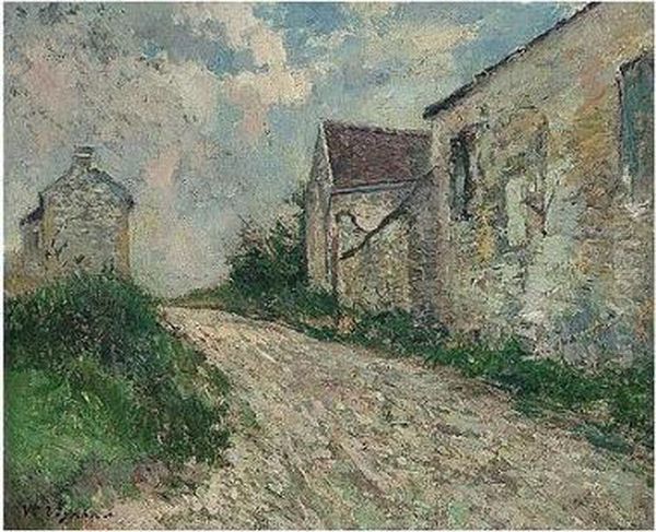 Chemin Dans Un Village, Signed Oil Painting by Claude Vignon