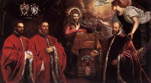 Annunciation and Three Avogadri Oil Painting by Domenico Tintoretto