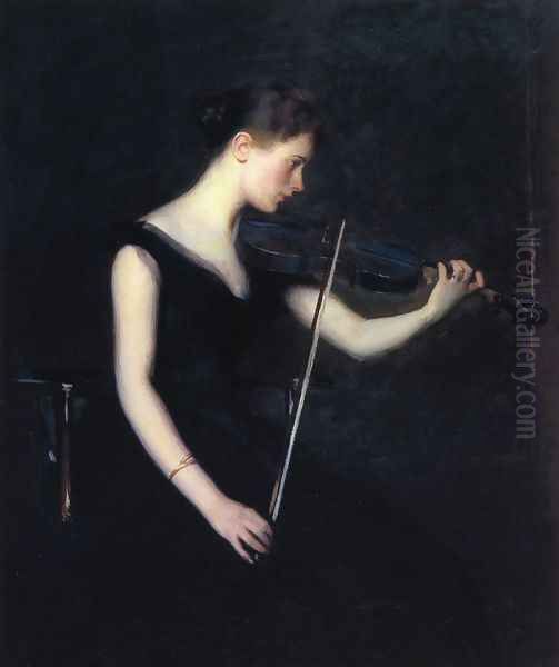 Girl with Violin Oil Painting by Edmund Charles Tarbell