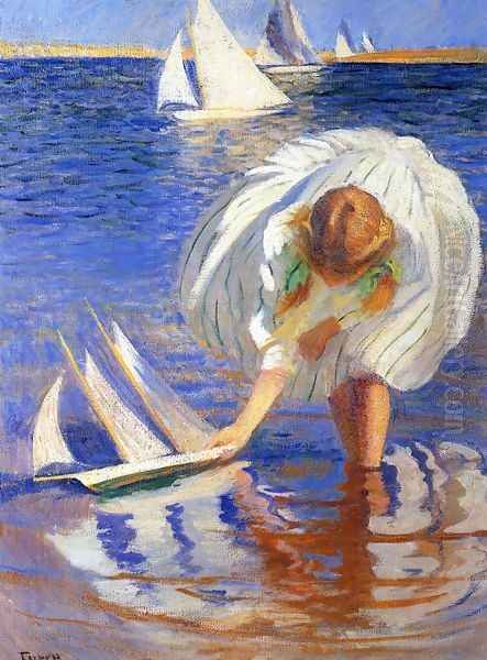 Girl with Sailboat Oil Painting by Edmund Charles Tarbell